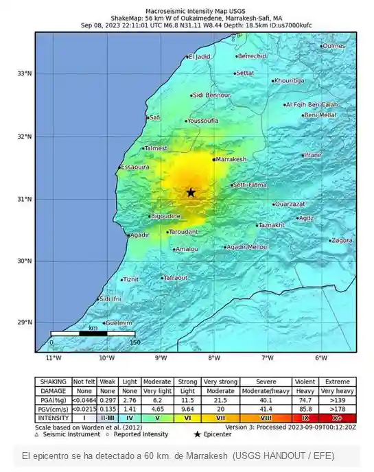 El epicentro se ha detectado a 60 km. de Marrakesh